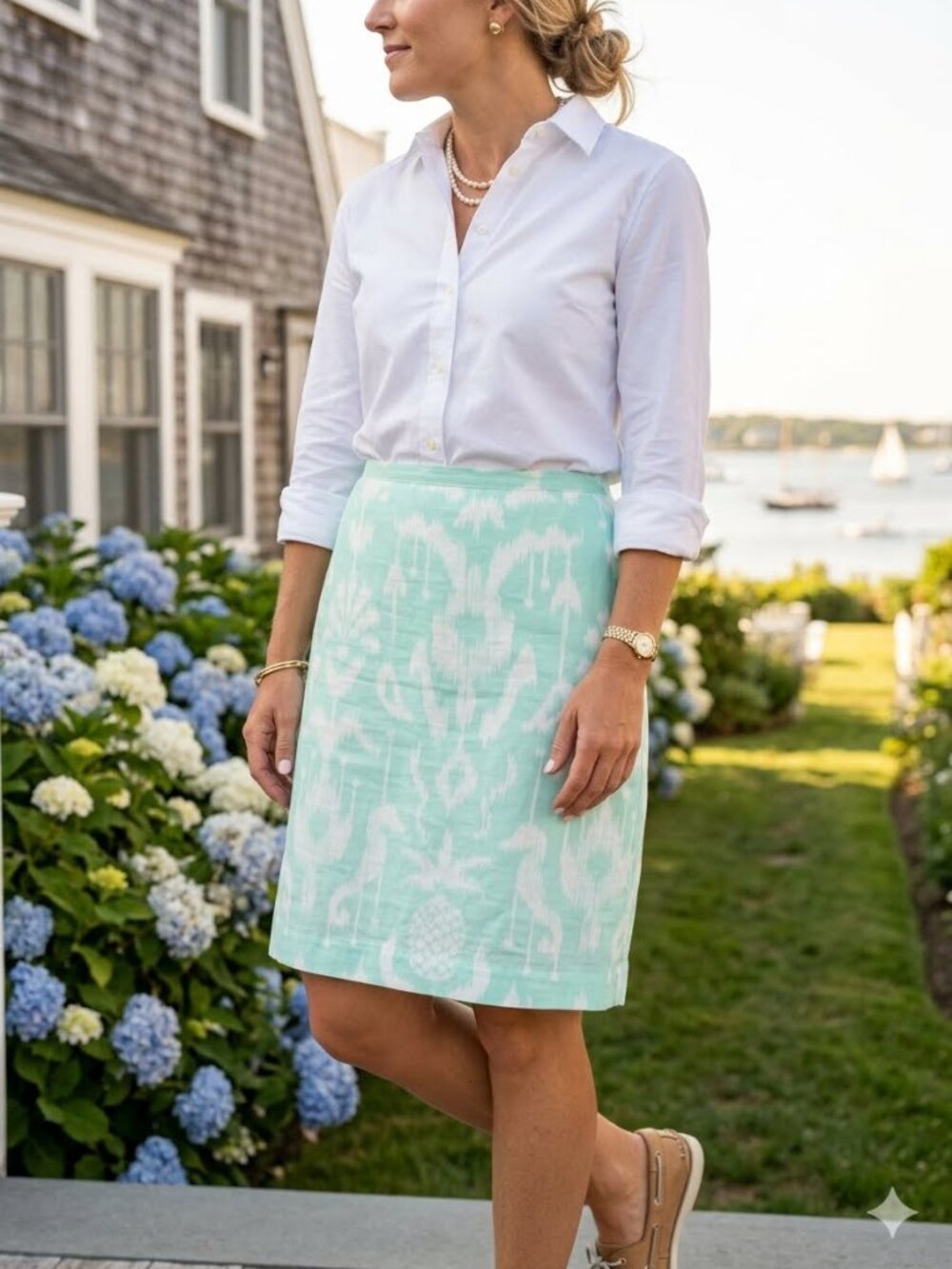 Vineyard Vines 100% Cotton Aqua A-Line Seahorse Tropical Resort Lined Skirt 3469